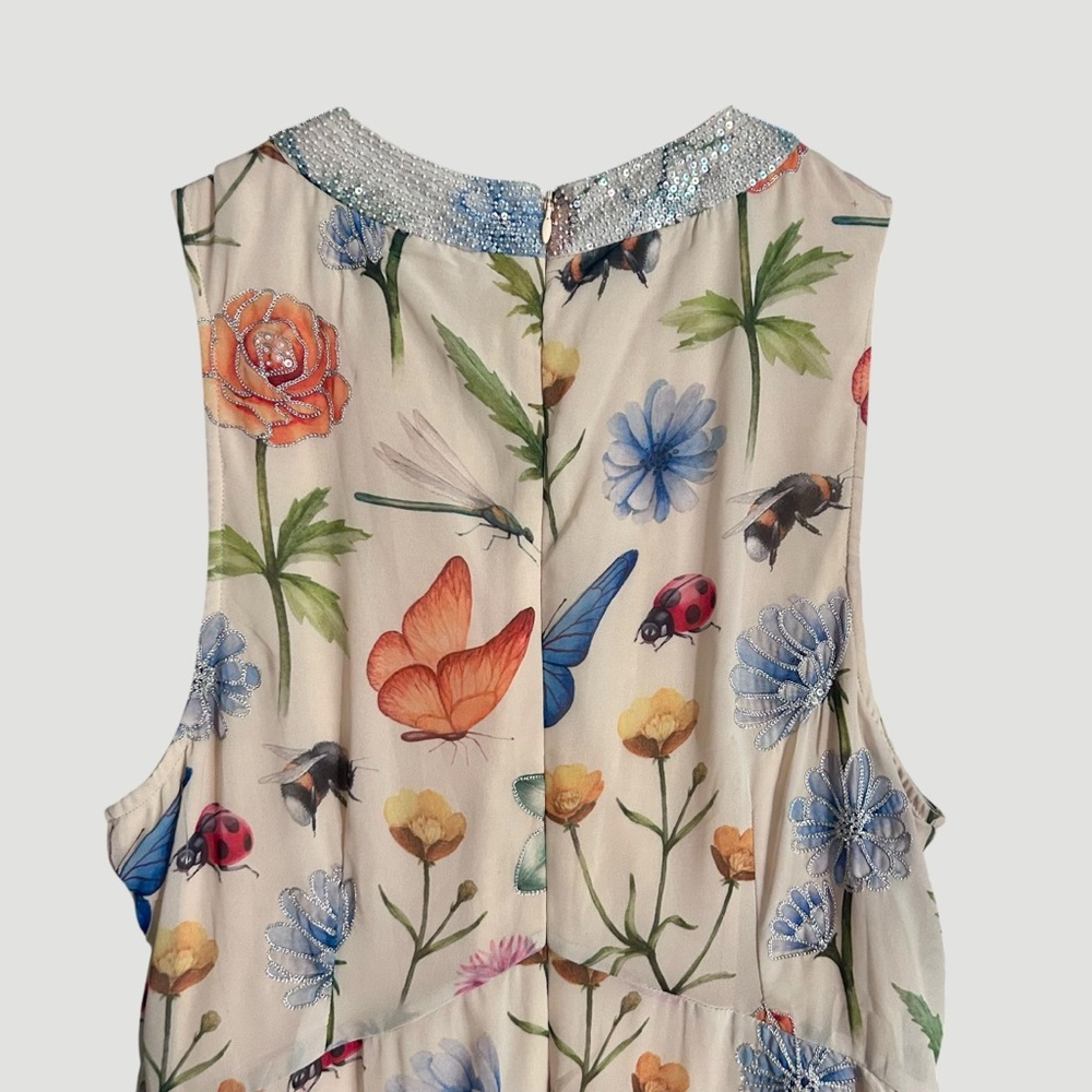 NWT Anthropologie Pankaj & Nidhi Beaded Floral Butterfly Garden Midi Dress Sz 12 - Picture 8 of 9